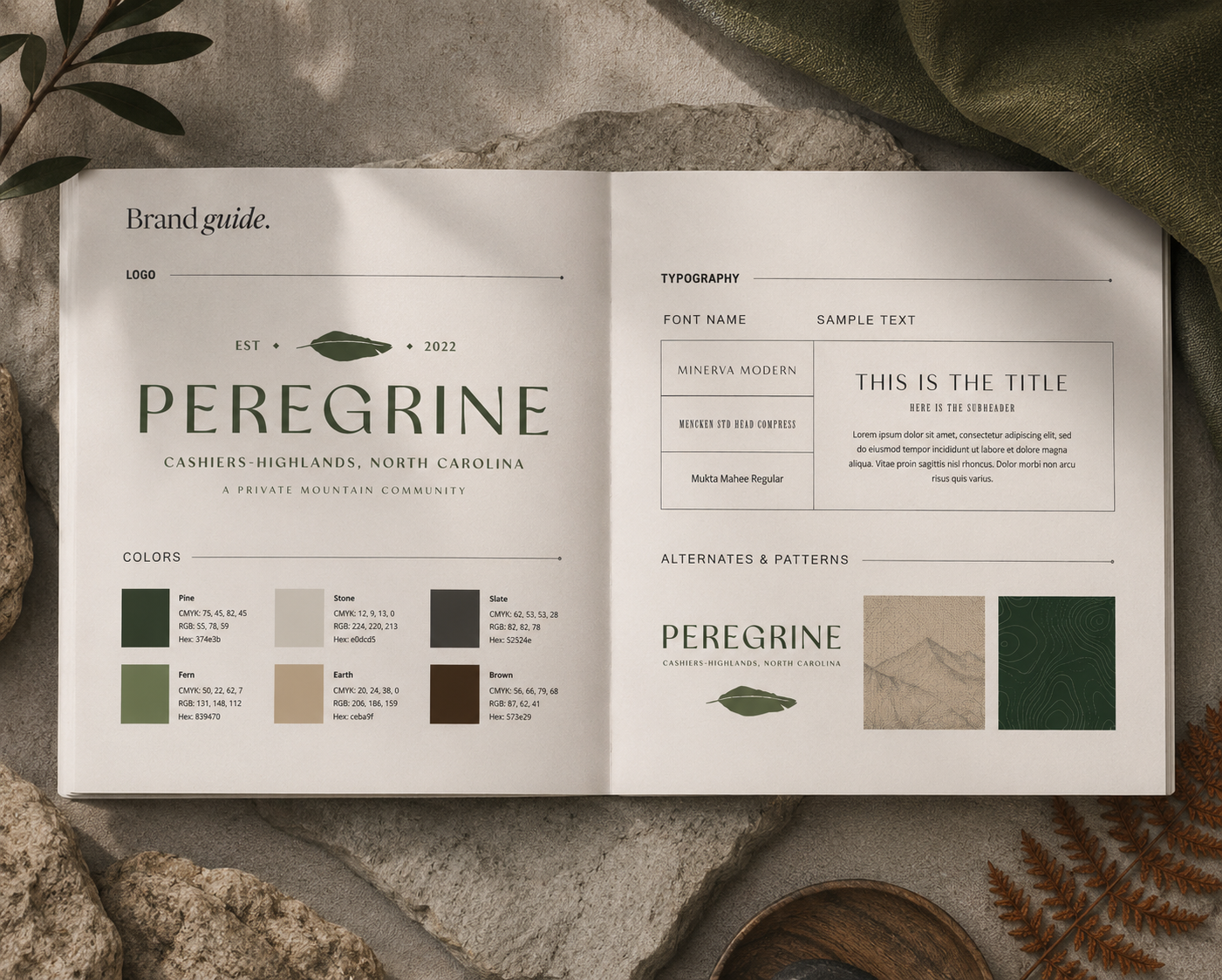 Peregrine visual identity mood board for luxury mountain branding